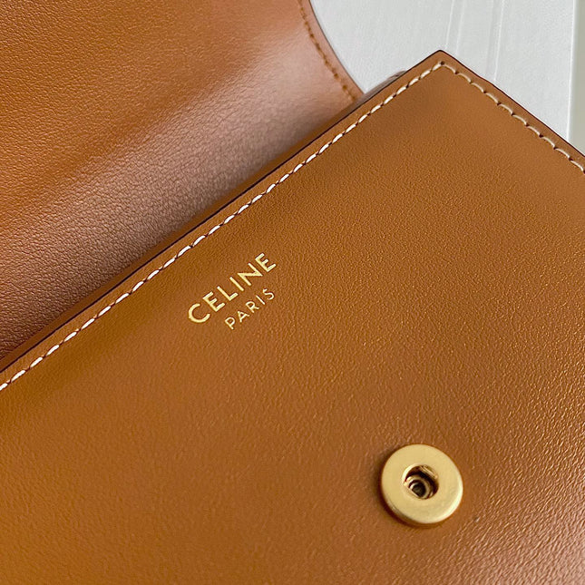 TRIPHOME 10 TRIFOLD WALLET CALFSKIN CINNAMON BROWN