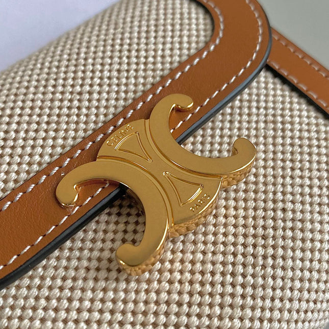 TRIPHOME 10 TRIFOLD WALLET CALFSKIN AND CANVAS WHITE BROWN