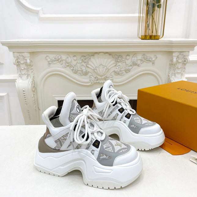 LV ARCHLIGHT 2.0 PLATFORM SNEAKER IN WHITE MIX DOVE GRAY MIX OF MATERIALS