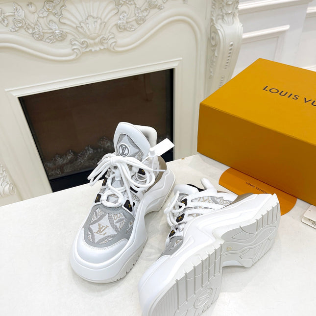 LV ARCHLIGHT 2.0 PLATFORM SNEAKER IN WHITE MIX DOVE GRAY MIX OF MATERIALS