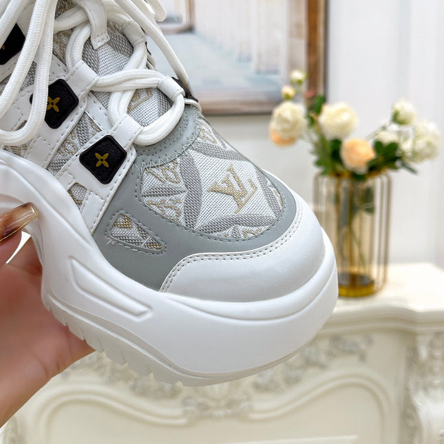 LV ARCHLIGHT 2.0 PLATFORM SNEAKER IN WHITE MIX DOVE GRAY MIX OF MATERIALS