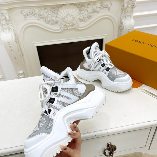 LV ARCHLIGHT 2.0 PLATFORM SNEAKER IN WHITE MIX DOVE GRAY MIX OF MATERIALS