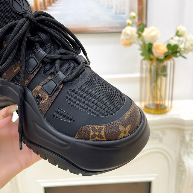 LV ARCHLIGHT 2.0 PLATFORM SNEAKER IN BLACK MIX CHOCOLATE BROWN MIX OF MATERIALS