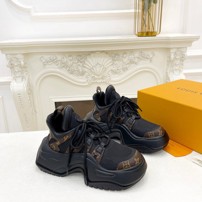 LV ARCHLIGHT 2.0 PLATFORM SNEAKER IN BLACK MIX CHOCOLATE BROWN MIX OF MATERIALS