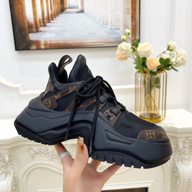 LV ARCHLIGHT 2.0 PLATFORM SNEAKER IN BLACK MIX CHOCOLATE BROWN MIX OF MATERIALS
