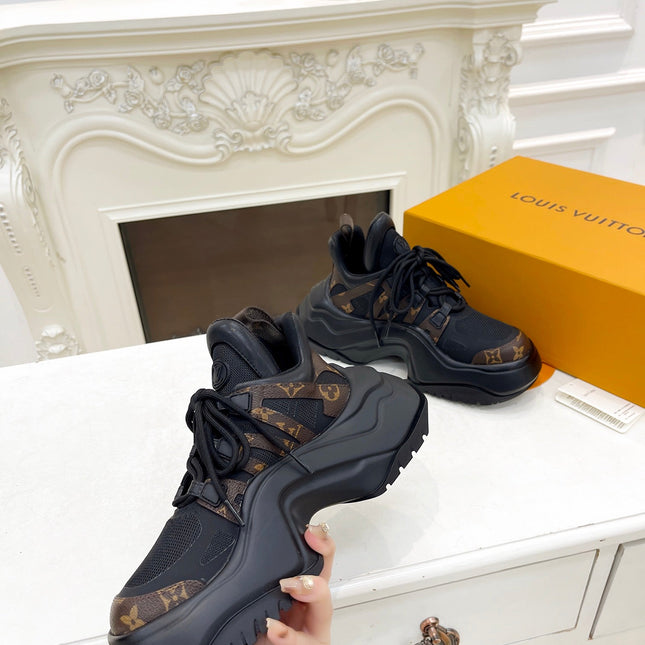 LV ARCHLIGHT 2.0 PLATFORM SNEAKER IN BLACK MIX CHOCOLATE BROWN MIX OF MATERIALS