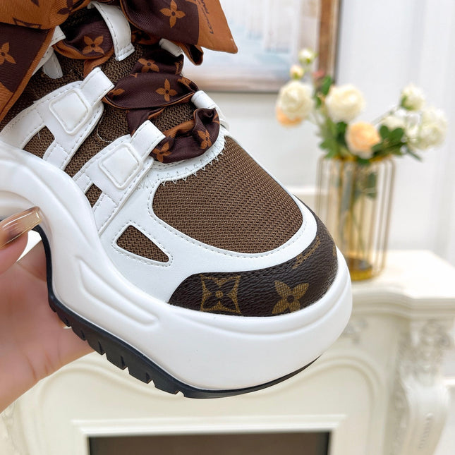 LV ARCHLIGHT 2.0 PLATFORM SNEAKER IN WHITE MIX CHOCOLATE BROWN MIX OF MATERIALS