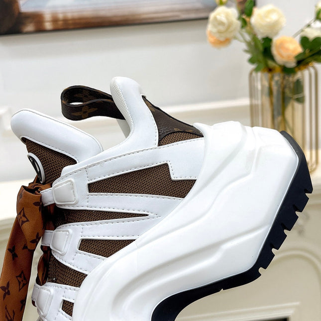 LV ARCHLIGHT 2.0 PLATFORM SNEAKER IN WHITE MIX CHOCOLATE BROWN MIX OF MATERIALS