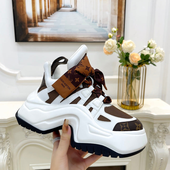 LV ARCHLIGHT 2.0 PLATFORM SNEAKER IN WHITE MIX CHOCOLATE BROWN MIX OF MATERIALS