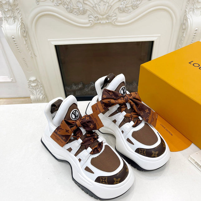 LV ARCHLIGHT 2.0 PLATFORM SNEAKER IN WHITE MIX CHOCOLATE BROWN MIX OF MATERIALS