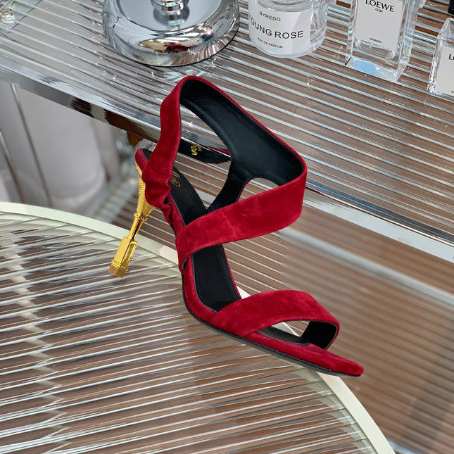 BALMAIN 25S HIGH HEEL SANDALS 95MM IN DARK CRIMSON SUEDE