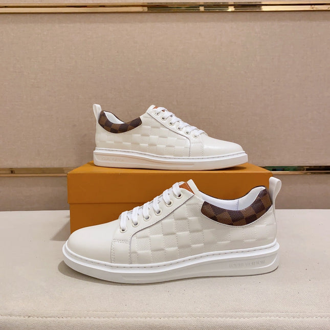 LV TRAINER SNEAKER WHITE DAMIER JACQUARD AND CALFSKIN