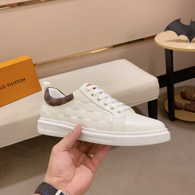 LV TRAINER SNEAKER WHITE DAMIER JACQUARD AND CALFSKIN