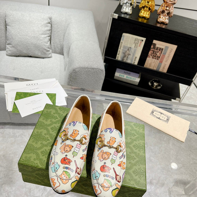 HORSEBIT LOAFER WITH CUTE ANIMAL PRINT IN WHITE CALFSKIN