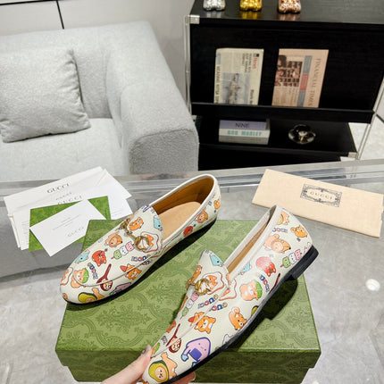 HORSEBIT LOAFER WITH CUTE ANIMAL PRINT IN WHITE CALFSKIN