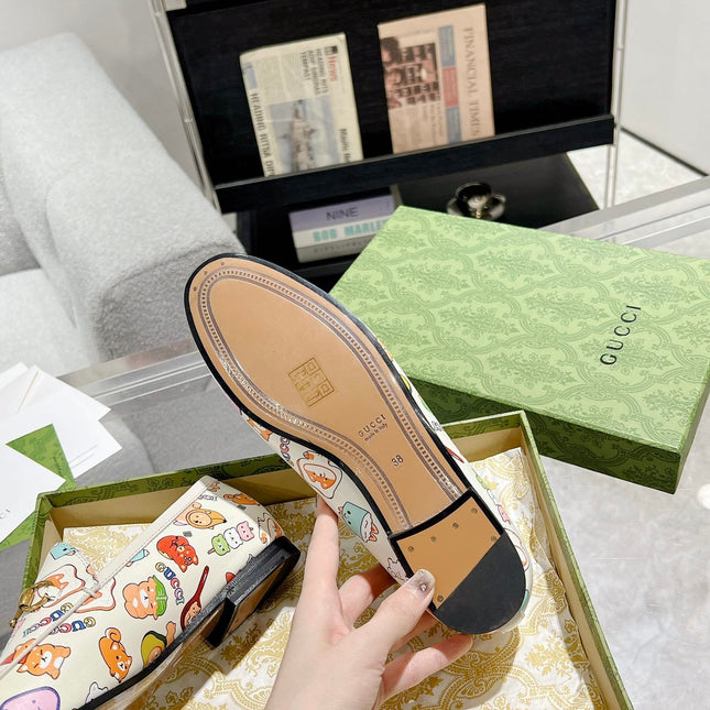 HORSEBIT LOAFER WITH CUTE ANIMAL PRINT IN WHITE CALFSKIN