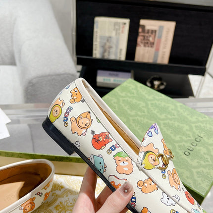 HORSEBIT LOAFER WITH CUTE ANIMAL PRINT IN WHITE CALFSKIN