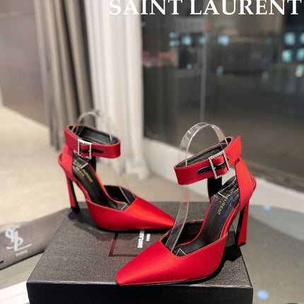 SL FANNY SLINGBACK PUMPS RED SATIN