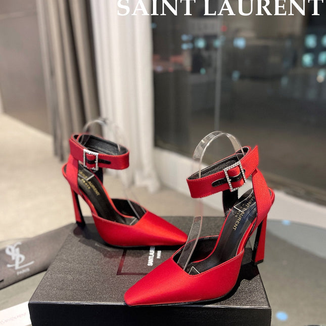 SL FANNY SLINGBACK PUMPS RED SATIN