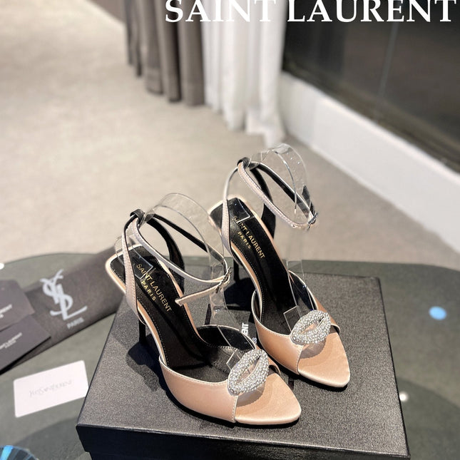 SL AYERS CRYSTAL SANDAL CHAMPAGNE SATIN