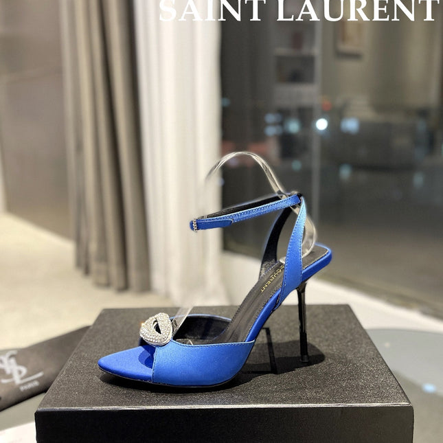 SL AYERS CRYSTAL SANDAL COBALT SATIN