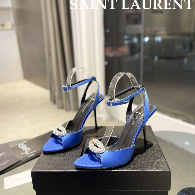 SL AYERS CRYSTAL SANDAL COBALT SATIN