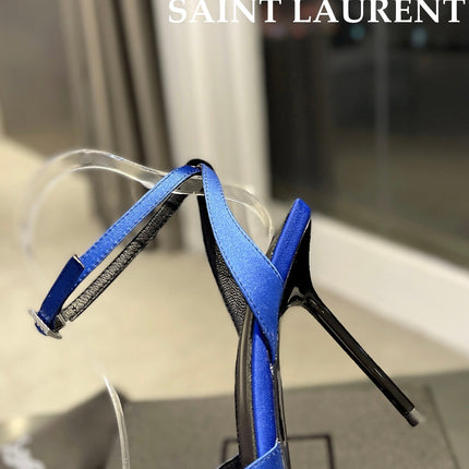SL AYERS CRYSTAL SANDAL COBALT SATIN