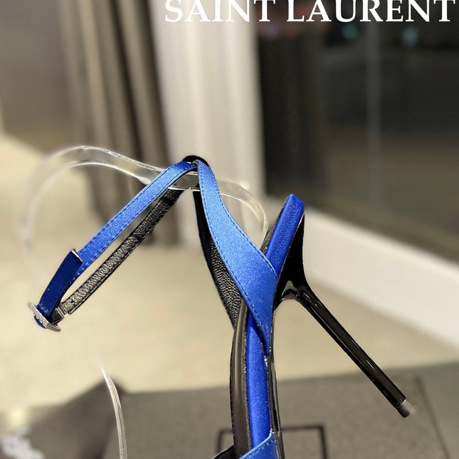 SL AYERS CRYSTAL SANDAL COBALT SATIN