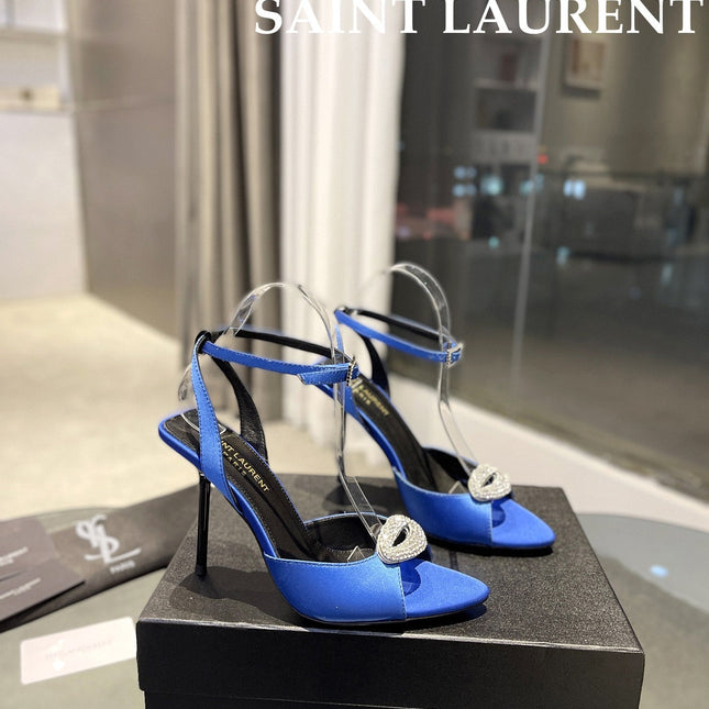 SL AYERS CRYSTAL SANDAL COBALT SATIN