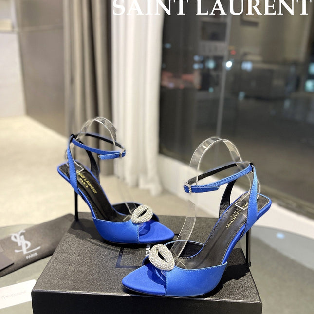 SL AYERS CRYSTAL SANDAL COBALT SATIN