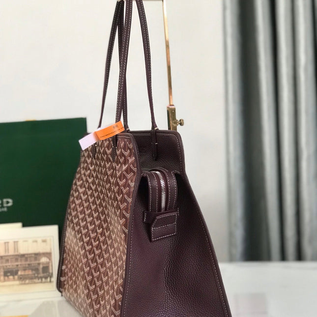 HARDY PM BAG 40 IN BROWN GOYARDINE CANVAS AND TAURILLON LEATHER TRIM