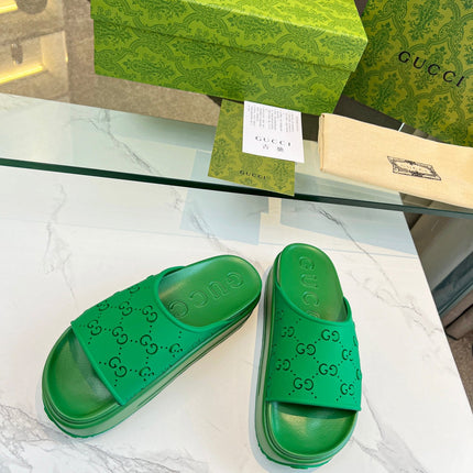 PLATFORM SANDALS IN EMERALD GREEN MONOGRAM IMPORTED TPU