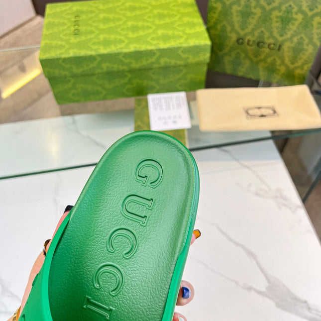 PLATFORM SANDALS IN EMERALD GREEN MONOGRAM IMPORTED TPU