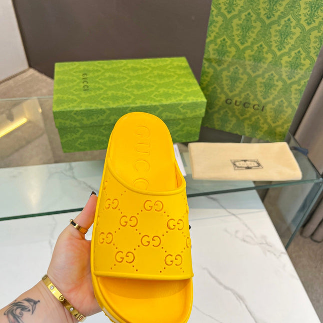 PLATFORM SANDALS IN BRIGHT YELLOW MONOGRAM IMPORTED TPU