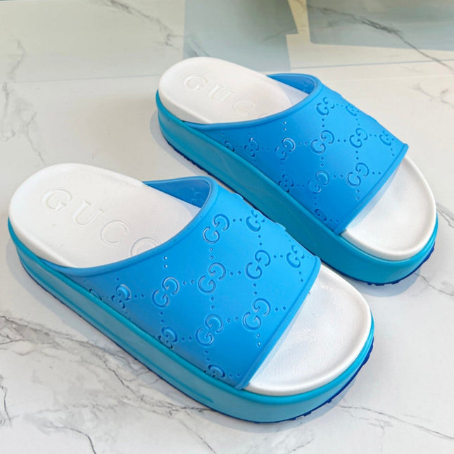 PLATFORM SANDALS IN SKY BLUE MONOGRAM IMPORTED TPU