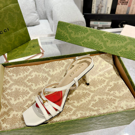 GG CLASSIC STRAPPY HEEL SANDAL WHITE CALFSKIN