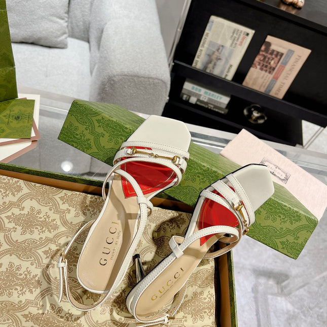 GG CLASSIC STRAPPY HEEL SANDAL WHITE CALFSKIN