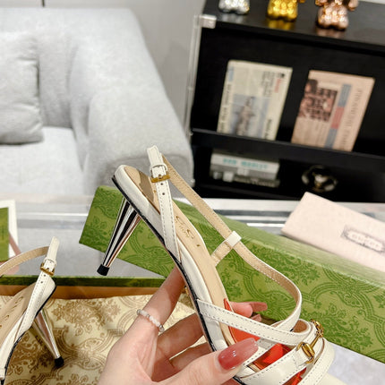 GG CLASSIC STRAPPY HEEL SANDAL WHITE CALFSKIN
