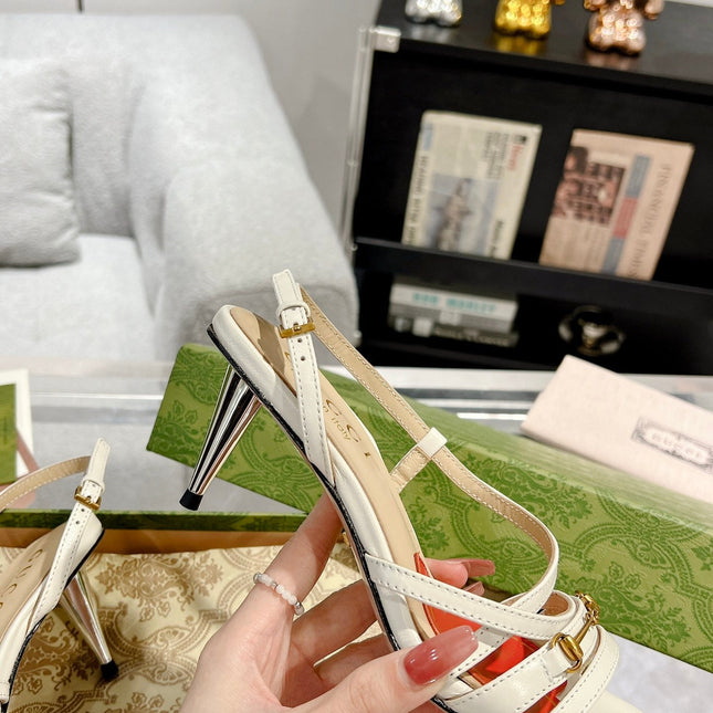 GG CLASSIC STRAPPY HEEL SANDAL WHITE CALFSKIN