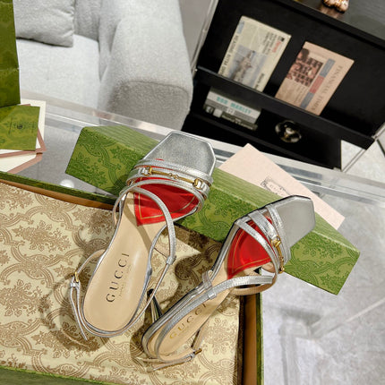 GG CLASSIC STRAPPY HEEL SANDAL SILVER CALFSKIN