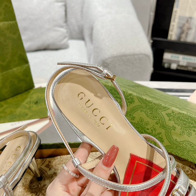 GG CLASSIC STRAPPY HEEL SANDAL SILVER CALFSKIN