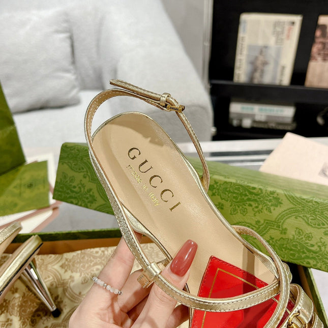 GG CLASSIC STRAPPY HEEL SANDAL METALLIC GOLD CALFSKIN