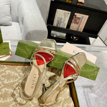GG CLASSIC STRAPPY HEEL SANDAL METALLIC GOLD CALFSKIN
