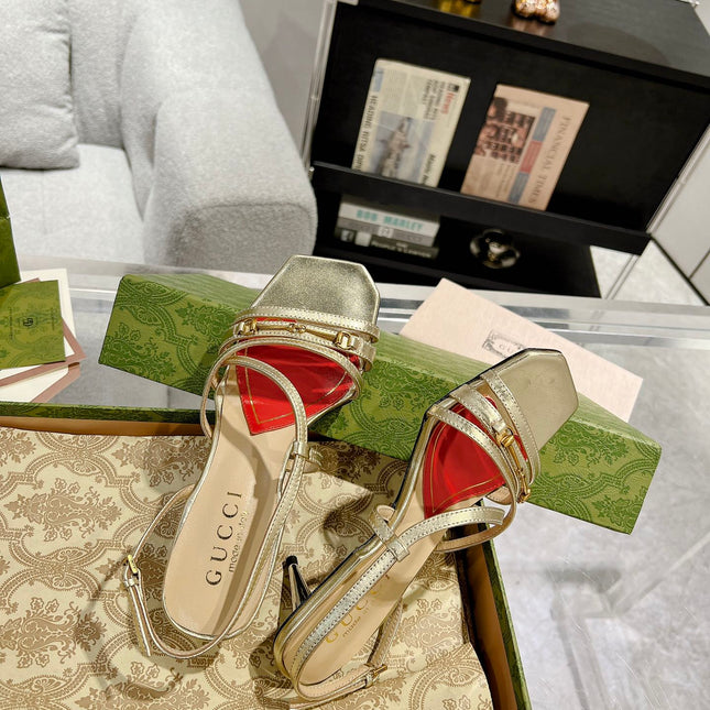 GG CLASSIC STRAPPY HEEL SANDAL METALLIC GOLD CALFSKIN