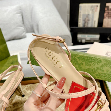 GG CLASSIC STRAPPY HEEL SANDAL PASTEL PINK CALFSKIN