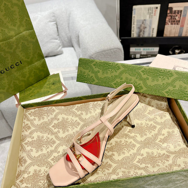 GG CLASSIC STRAPPY HEEL SANDAL PASTEL PINK CALFSKIN