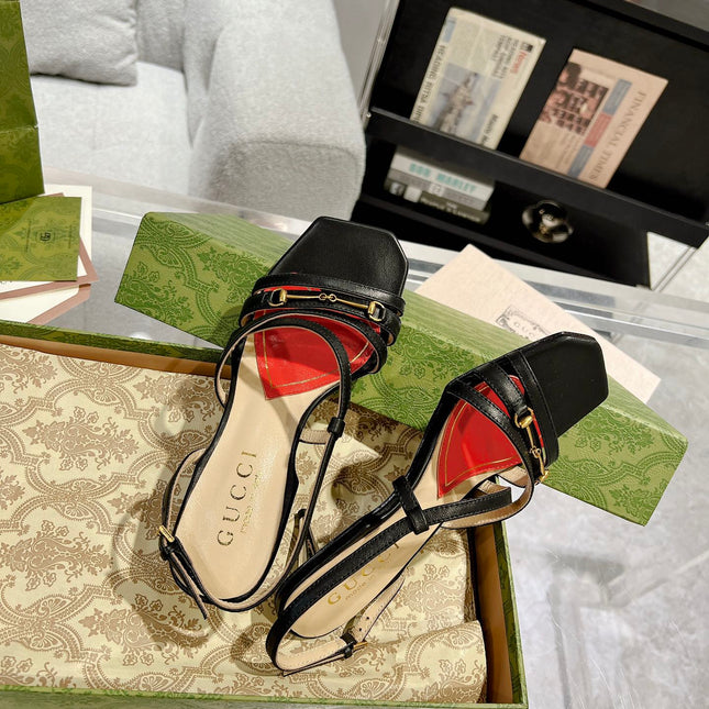 GG  CLASSIC STRAPPY HEEL SANDAL BLACK CALFSKIN