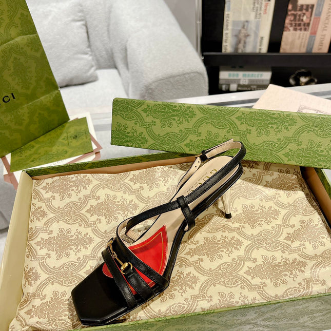 GG  CLASSIC STRAPPY HEEL SANDAL BLACK CALFSKIN