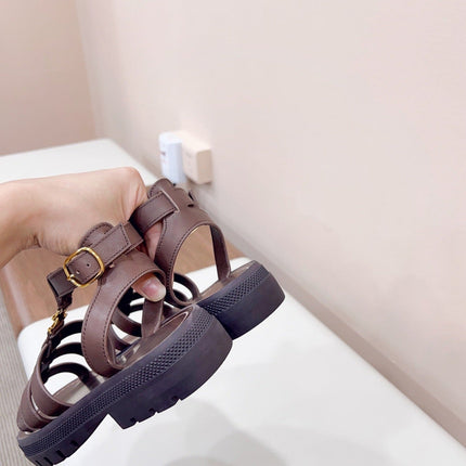 LYMPIA GLADIATOR SANDAL IN CALFSKIN CHOCOLATE BROWN