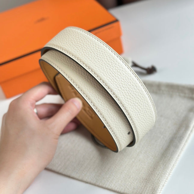 HM ROMAIN 35MM BELT WHITE CREAM LEATHER SILVER HARDWARE